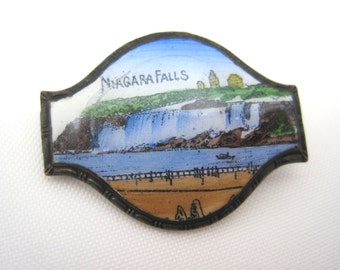 Vintage Niagara Falls Enamel Brooch - Painted Niagara Falls Souvenir Jewelry