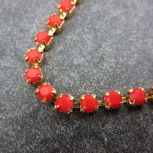 Red Rhinestone Bracelet - Costume Jewelry Single Strand Bracelets for Women, Opaque Red and Gold Tone