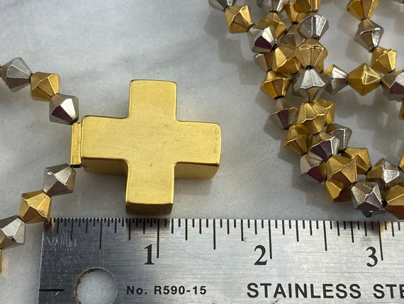 Matte Gold Cross Necklace with Matching Bracelet … - image 2