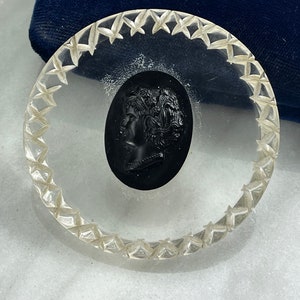 Lucite Cameo Brooch - Black Plastic Cameo on Clear Lucite Jewelry Gift for Women
