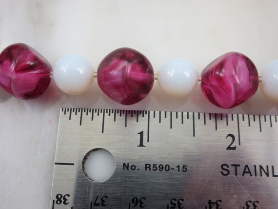 Pink Art Glass Bead Necklace - Swirled Glass and … - image 5