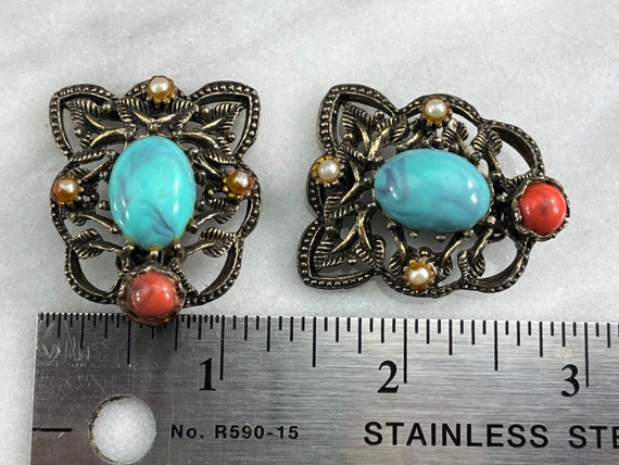 Large Costume Jewelry Earrings - Faux Turquoise - image 6