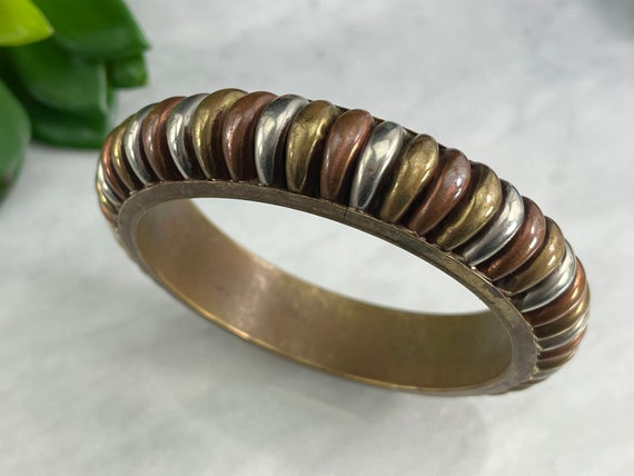 Silver, Brass and Copper Bangle Bracelet - Modern… - image 6