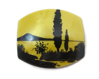 Painted Silhouette Brooch - Yellow Black Lucite