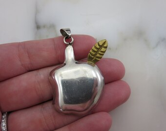 Vintage Sterling Silver Apple Pendant - 925 Mexico Jewelry