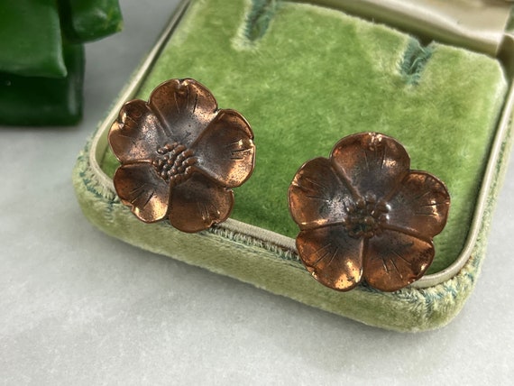 Copper Flower Earrings - Dogwood, Hand Wrought, S… - image 1