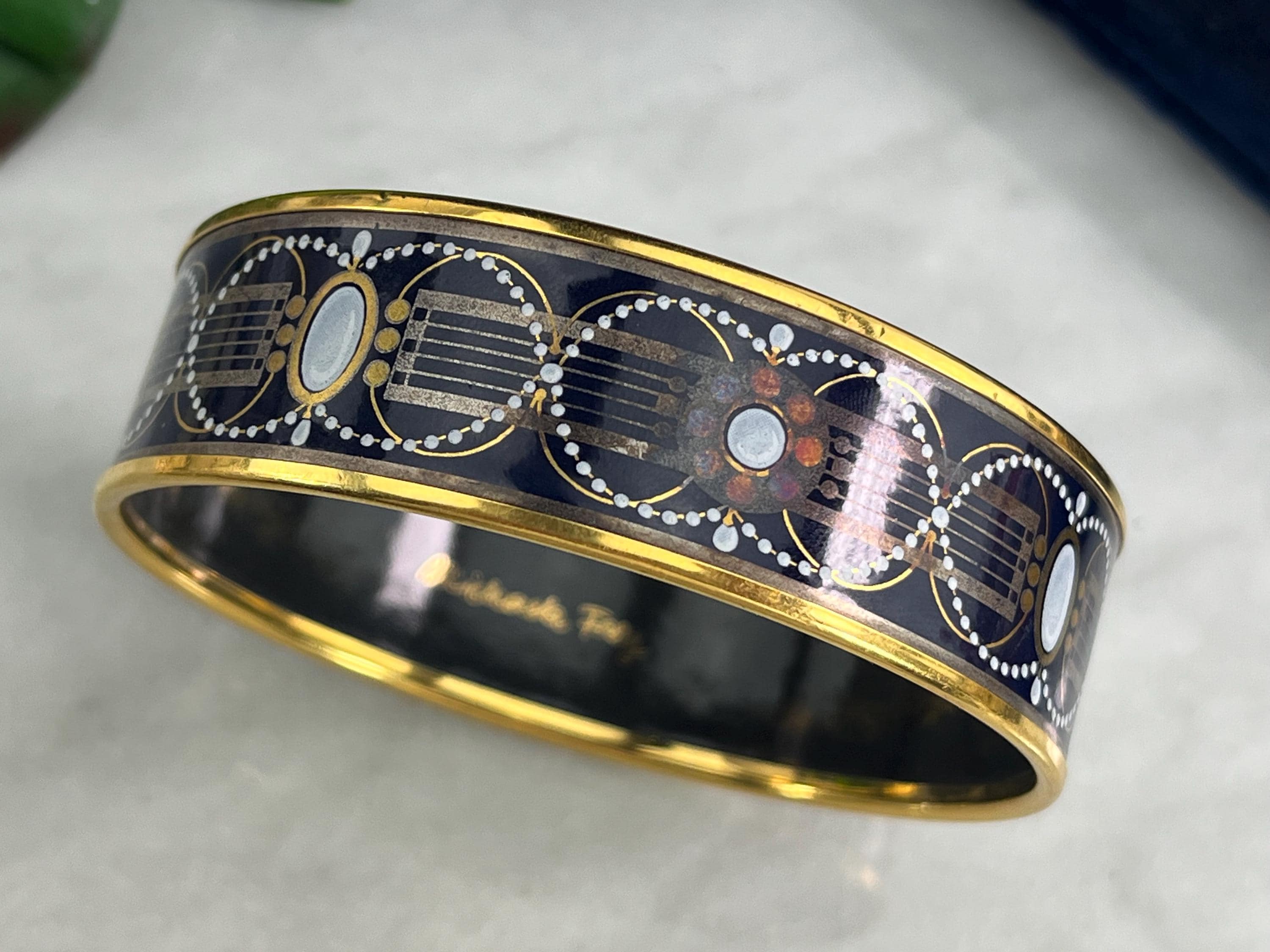 Wide Enamel Bangle Bracelet - Michaela Frey, Dark Blue and Gold