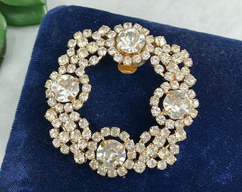 Vintage Rhinestone Dress Clip: Clear Crystal Wedding Jewelry