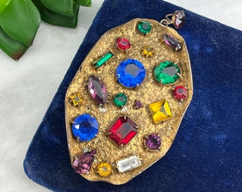 1930s Rhinestone Pendant Brooch - Vintage Costume Jewelry