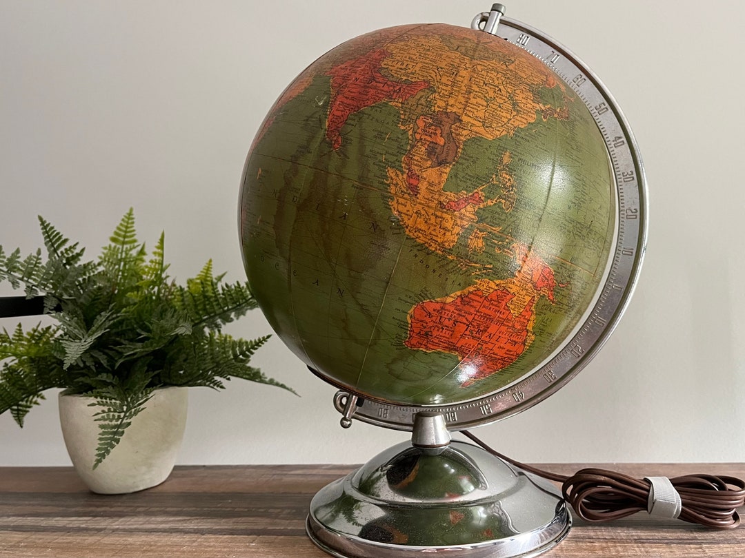 Vintage World Globe Lamp Mid Century Glass Accent Lamp Etsy