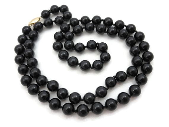 Vintage Black Onyx Necklace - 14k Gold Clasp Bead… - image 3