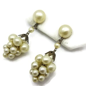 Champagne Pearl Earrings Clusters, Screwback, Bridal, Wedding, Faux Pearl Costume Jewelry Vintage Earrings for Women image 4