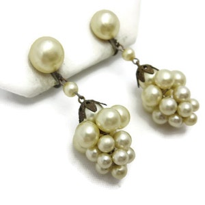 Champagne Pearl Earrings Clusters, Screwback, Bridal, Wedding, Faux Pearl Costume Jewelry Vintage Earrings for Women image 2