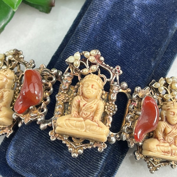 Vintage Selro Buddha Under Tree Link Bracelet - Costume Jewelry