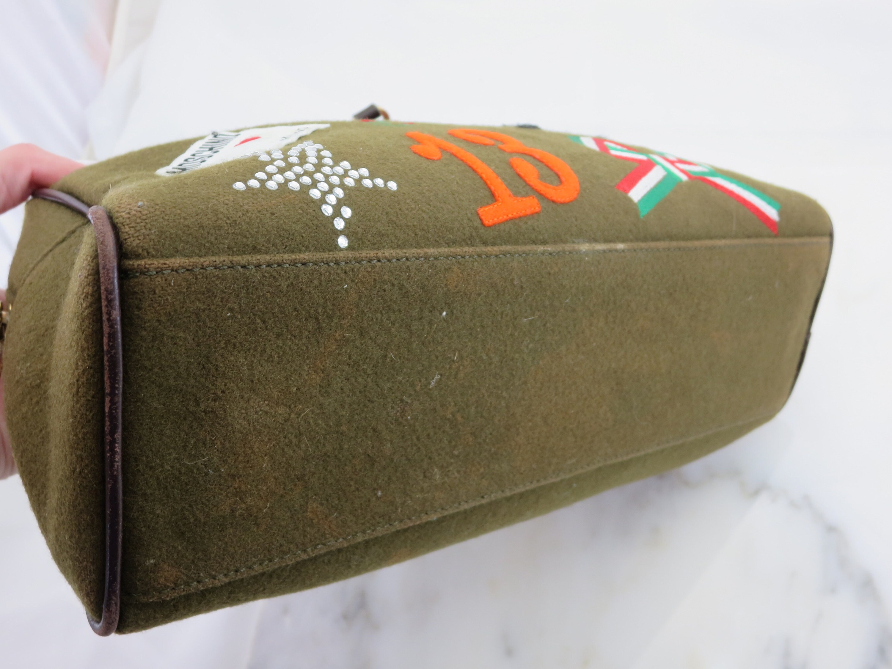 Vintage Moschino Lucky Patch Bag – Rare Green Felt Designer