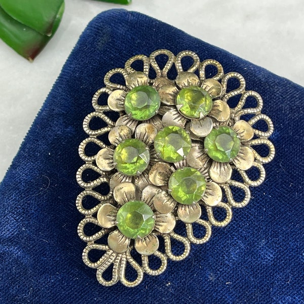 Vintage Dress Clip - Light Green Rhinestone Costume Jewelry