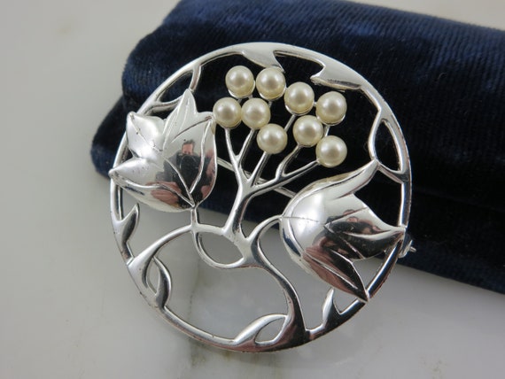 Faux Pearl and Sterling Silver Brooch - image 1