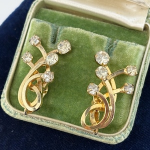 1960s Emmons Sovereignty Earrings - Clear Rhinestone Gold Tone Signed