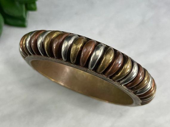 Silver, Brass and Copper Bangle Bracelet - Modern… - image 1