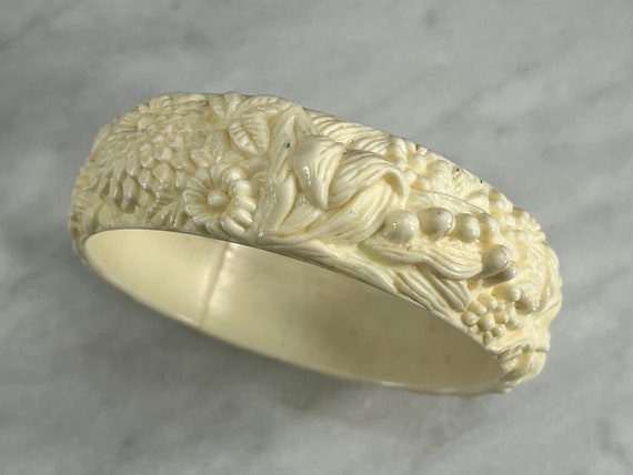 Flower Bracelet -  Cream Color Bangle with Roses … - image 5