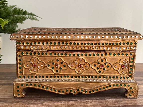 Vintage Burmese Wooden Trinket Box - Jewelry Box,… - image 2
