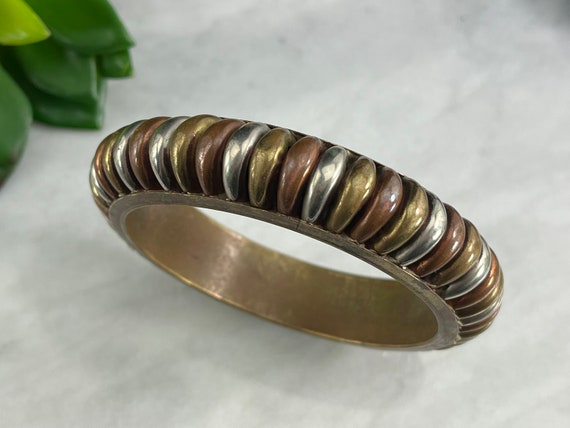 Silver, Brass and Copper Bangle Bracelet - Modern… - image 4