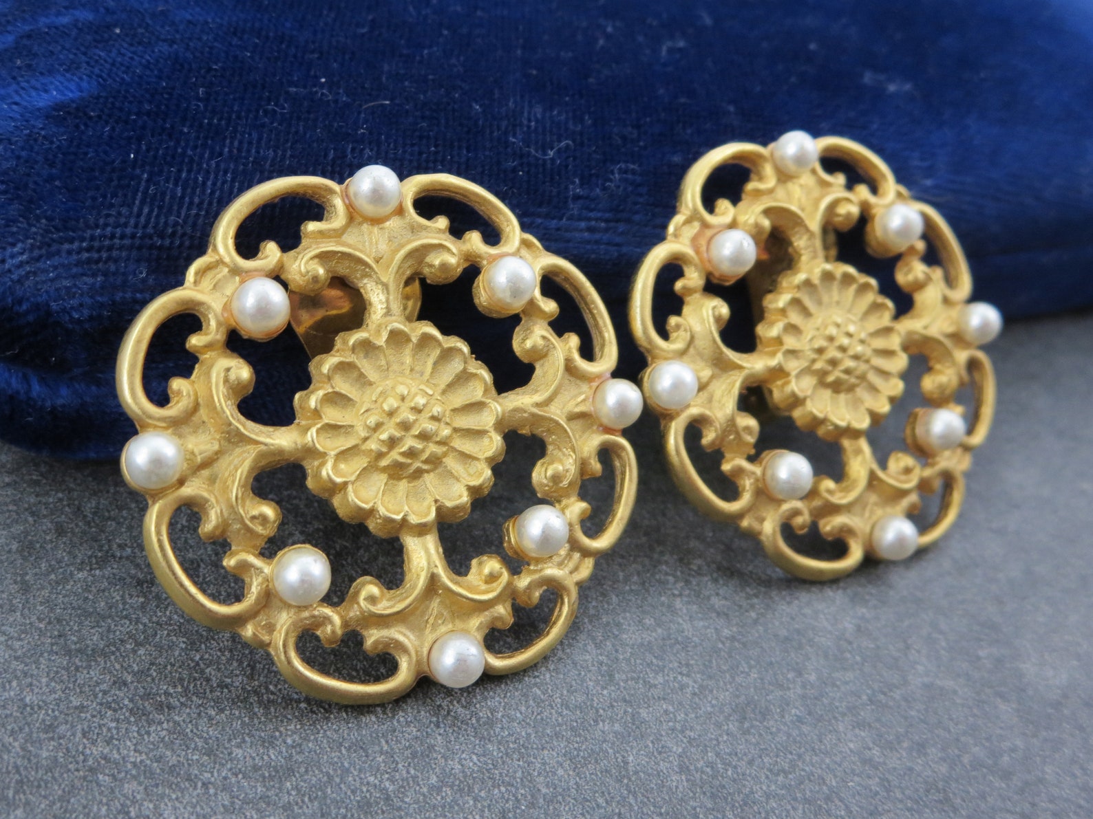 Mish Costume Jewelry Earrings Florentine Flower Faux Pearl Etsy