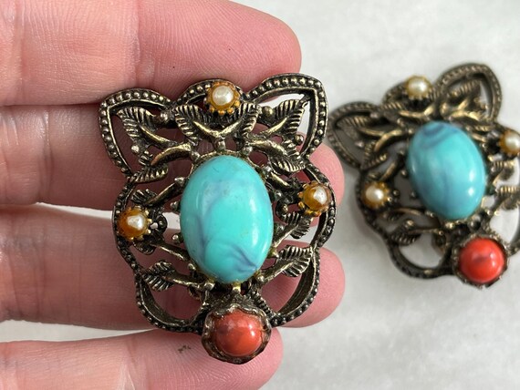 Large Costume Jewelry Earrings - Faux Turquoise - image 7