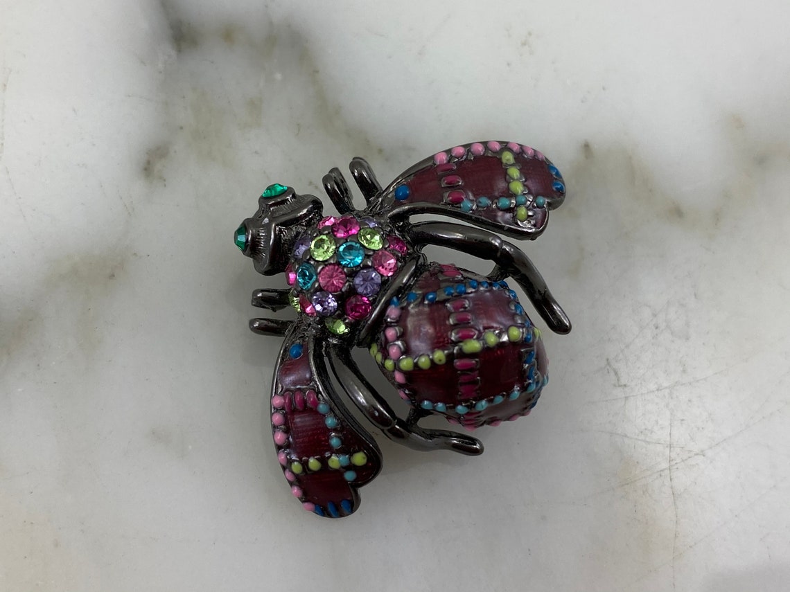 Joan Rivers Jewelry Bee Brooch Maroon Red Enamel and Etsy