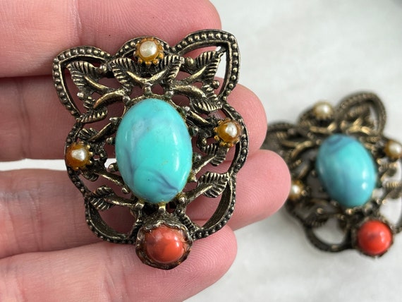 Large Costume Jewelry Earrings - Faux Turquoise - image 4