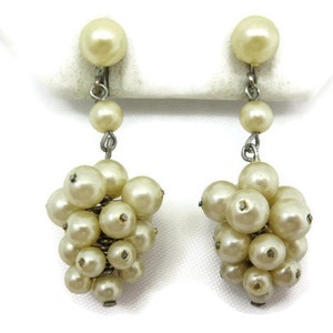 Champagne Pearl Earrings - Clusters, Screwback, Bridal, Wedding, Faux Pearl Costume Jewelry Vintage Earrings for Women