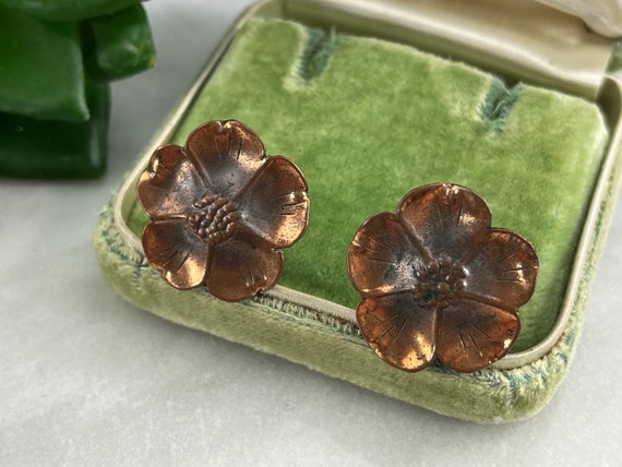 Copper Flower Earrings - Dogwood, Hand Wrought, S… - image 7