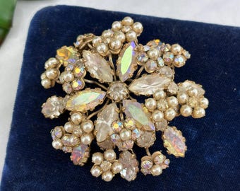 Schreiner New York Vintage Layered Rhinestone Dangling Brooch Pin