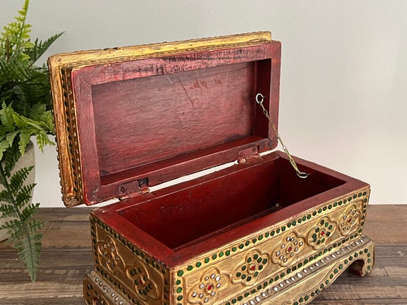 Vintage Burmese Wooden Trinket Box - Jewelry Box,… - image 6