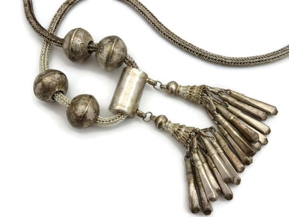 Vintage Tassel Necklace - Tribal Silver Boho Foxt… - image 5