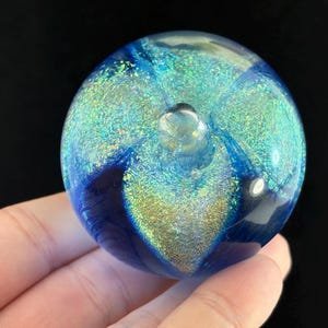 Art Glass Paperweight - Iridescent Flower & Feather Design by Glass Eye Studio