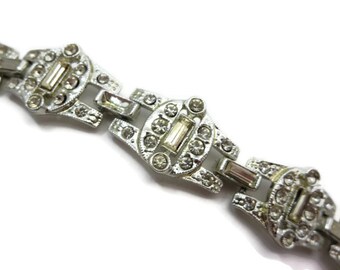 Art Deco Bracelet - Vintage Rhinestone Bridal Jewelry
