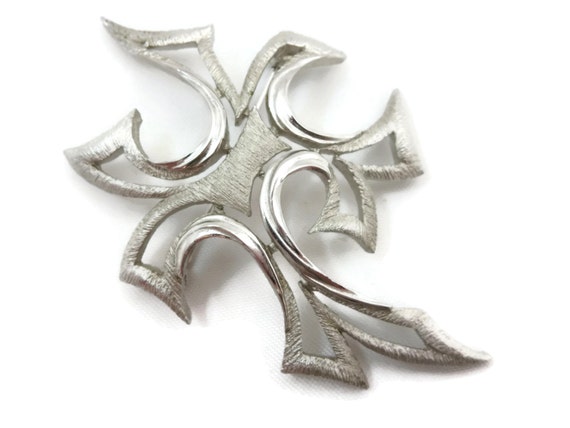 Trifari Jewelry Brooch - Mid Century Modern, Silv… - image 1