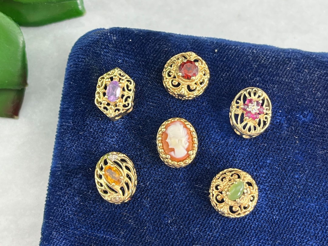 10k Gold Slide Charms for Bracelet Vintage Gemstone Slides, Diamond