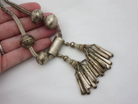 Vintage Tassel Necklace - Tribal Silver Boho Foxt… - image 3