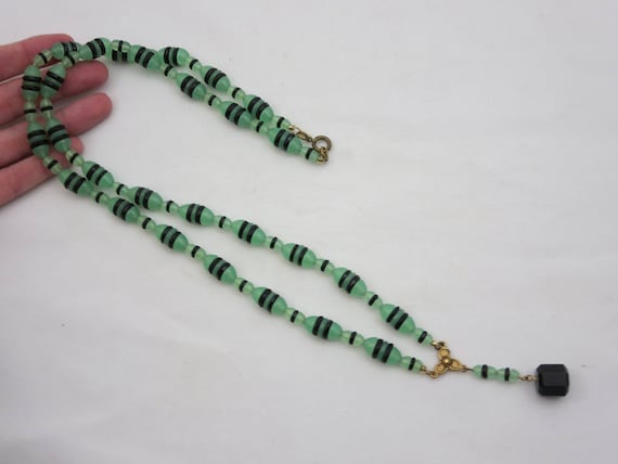 Vintage Art Deco Necklace - Czech Uranium Glass B… - image 5