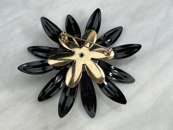 Black Enamel Flower Brooch - Vintage Sarah Covent… - image 6