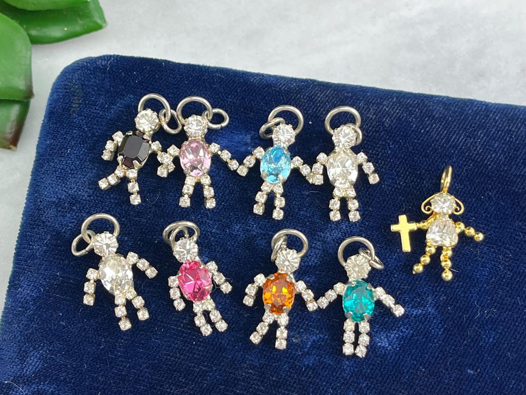 Vintage Birthstone Rhinestone Baby Angel Pendant .90