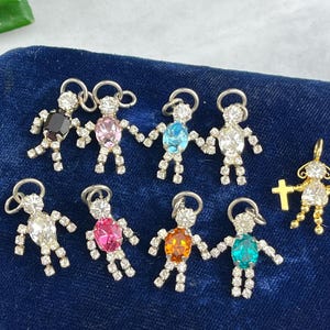 Vintage Birthstone Rhinestone Baby Angel Pendant .90&quot; - Your Choice