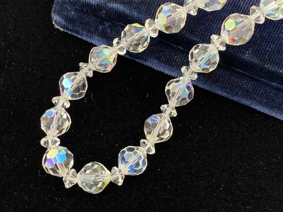 Vintage AB Necklace  Single Stand  Faceted Clear Aurora Borealis Crystals  Margarita Flower Shaped Clusters  Matching Clip-On Earrings