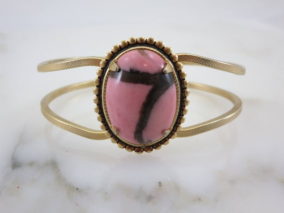 Bangle Bracelet - Pink Marble Stone Clamper Bracelet