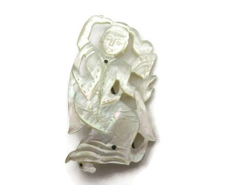 Mother of Pearl Brooch - Carved, Bali or Thai Inspired 1940s