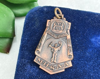 School Award Charm Pendant or Fob - 10k Gold Fill 1940s, Relay Race