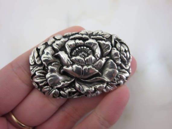 Silver Flower Brooch - Sterling Silver Over Pewte… - image 3