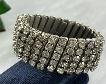 Vintage Expansion Bangle - Rhinestone Stretch Bracelet Costume Jewelry